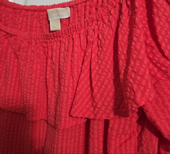 Michael Kors Red Off-Shoulder Ruffle Top - Picture 4 of 5